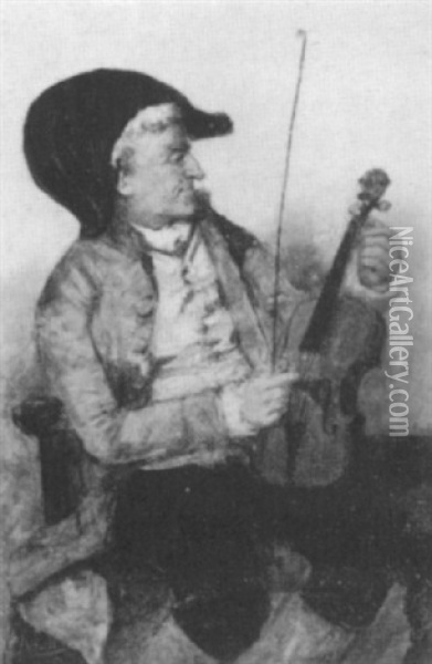 Violin Player Oil Painting - Carl Friedrich Moritz Mueller