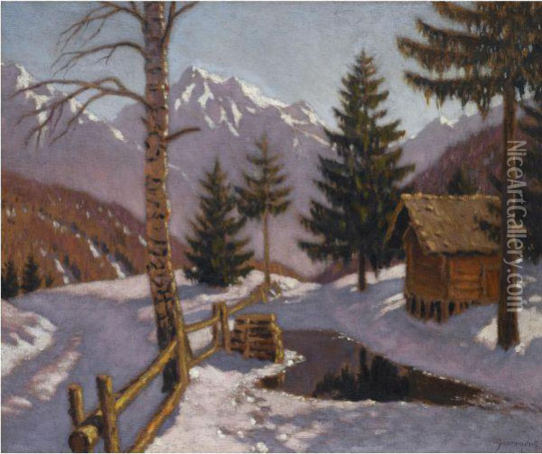 Winter Landscape Oil Painting - Mikhail Markianovich Germanshev