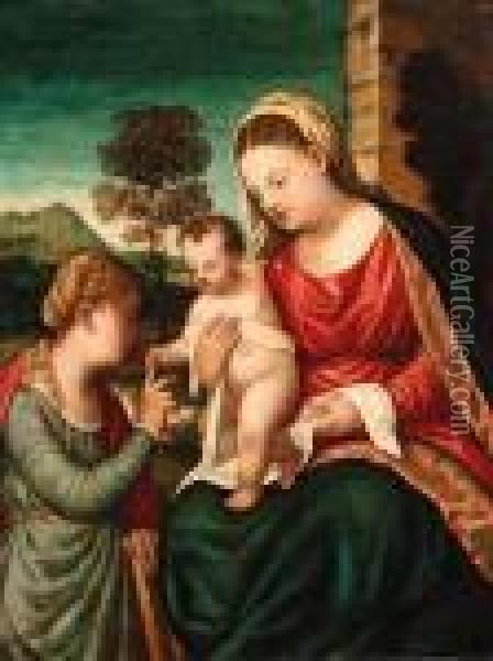 The Mystic Marriage Of Saint Catherine Oil Painting - Acopo D'Antonio Negretti (see Palma Giovane)