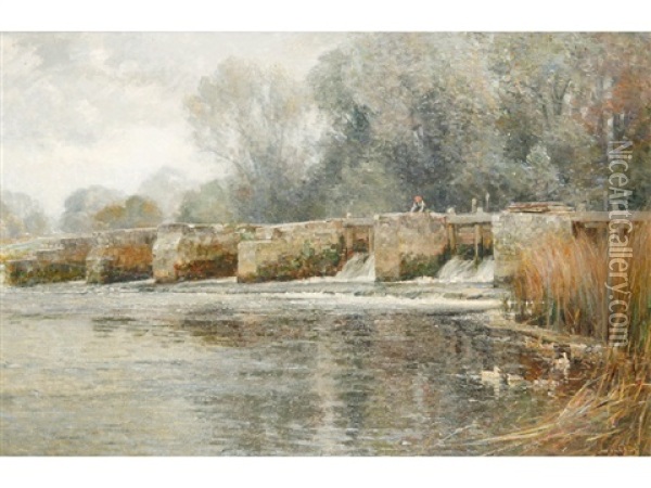 A Weir On A River Oil Painting - Frederick (William Newton) Whitehead