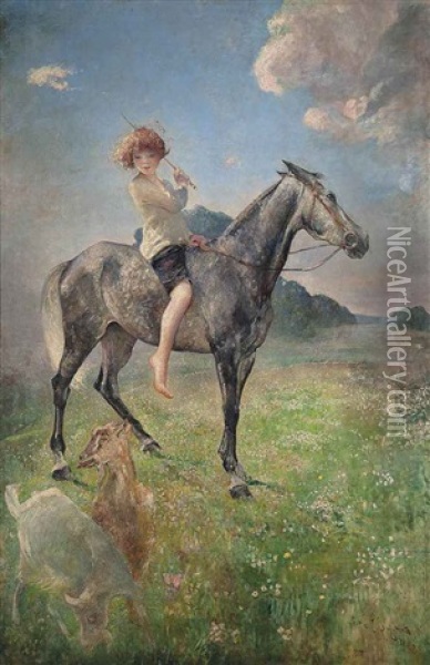 Equestrian Portrait Of Lady Mercy Marter, Daughter Of Frances, Countess Of Warwick Oil Painting - Anna Louisa Robinson Swynnerton