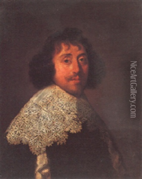 Portrait Of A Gentleman, Wearing A Black Cloak Oil Painting - Peter (de Ry) Danckerts