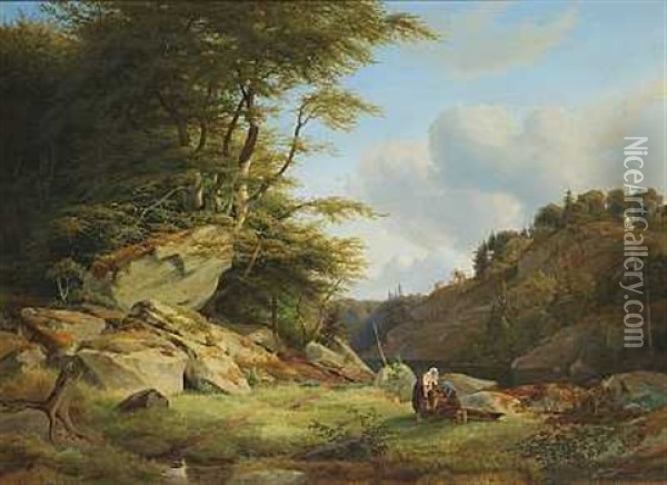 Parti I Naerheden Af Ronneby I Blekingen Oil Painting - Johann Hermann Carmiencke
