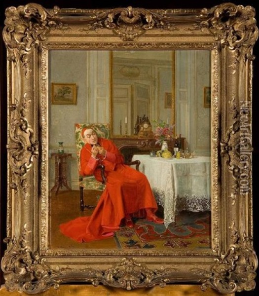 Le Cardinal Allumant Sa Pipe Oil Painting - Victor Marais-Milton