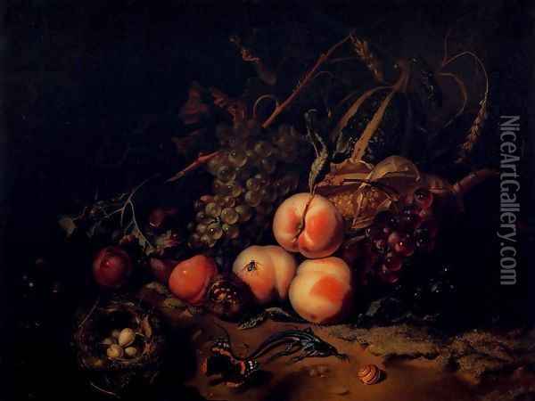 Still-Life with Fruit and Insects Oil Painting - Rachel Ruysch