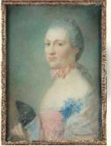 Portait Presume De Mademoiselle De Marignane Epouse De Mirabeau, Un Masque A La Main Oil Painting - Jean-Baptiste Perronneau