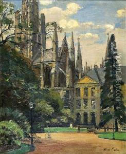 Abside D'une Cathedrale Oil Painting - Paul De Castro