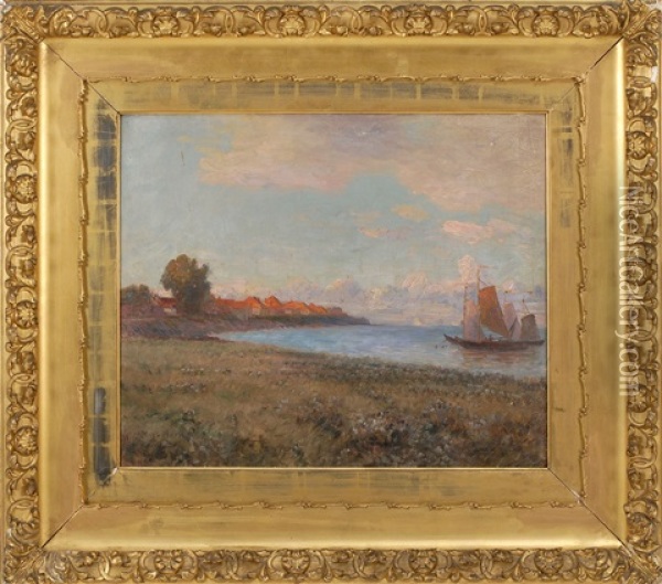 Luminous Seascape With Moored Boats Oil Painting - Frank C. Penfold