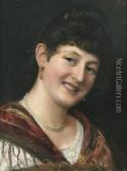 Portrat Einer Lachelnden Italienerin Oil Painting - Eugene de Blaas