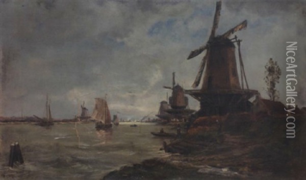 Canal Et Moulins En Hollande Oil Painting - Hippolyte Camille Delpy