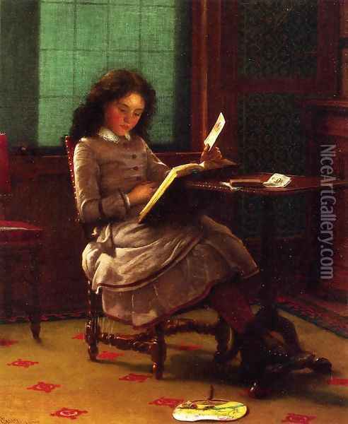 Young Girl Reading Oil Painting - Seymour Joseph Guy