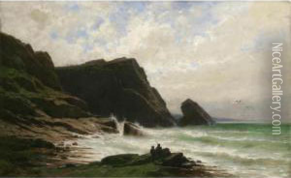 Two Fishermen At The Shore Oil Painting - Gustave Castan