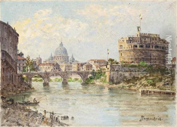 Castel Sant'angelo With St Peter's Beyond, Rome Oil Painting - Antonietta Brandeis