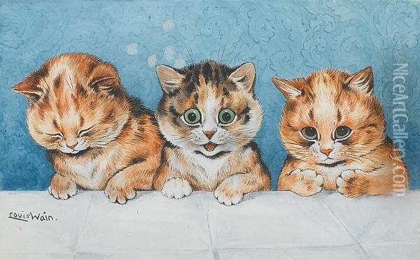 Three Sweet Little Kittens Oil Painting - Louis William Wain
