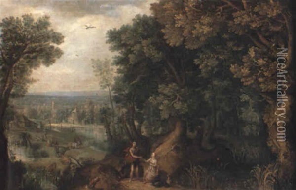 Wooded Landscape With Atalanta And Meleager Oil Painting - Anton Mirou