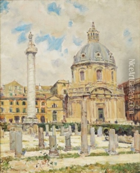 Le Forum De Trajan A Rome Oil Painting - Joseph Felix Bouchor