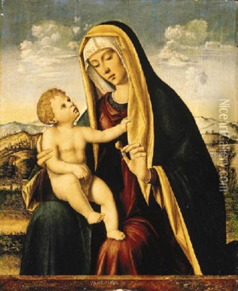 The Madonna And Child In A Landscape Oil Painting -  Pasqualino da Venezia