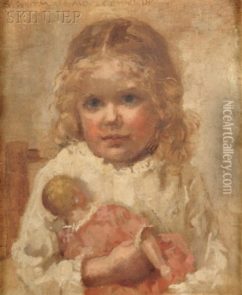 Portrait Of A Young Girl With A Doll Oil Painting - Sarah Wyman Whitman