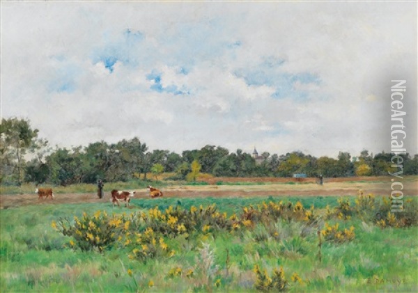 Park In Moulins In Tonnerais Oil Painting - Pierre Emmanuel Eugene Damoye