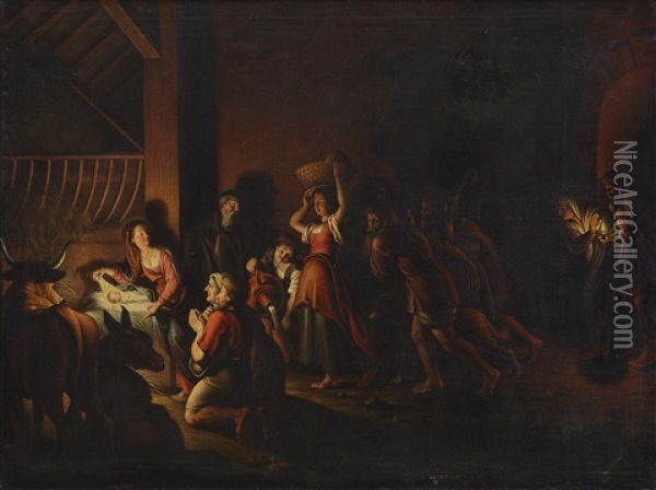The Adoration Of The Shepherds - The Adoration Of The Kings Oil Painting - Johann Keil