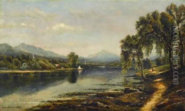 Riverscape With Sailboat Oil Painting - Edmund Darch Lewis