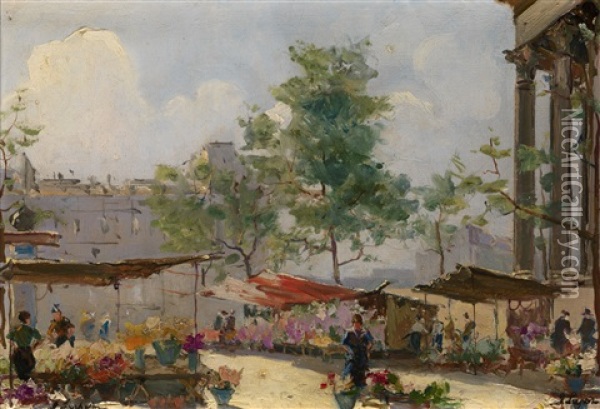 Flower Market Oil Painting - Georgi Alexandrovich Lapchine