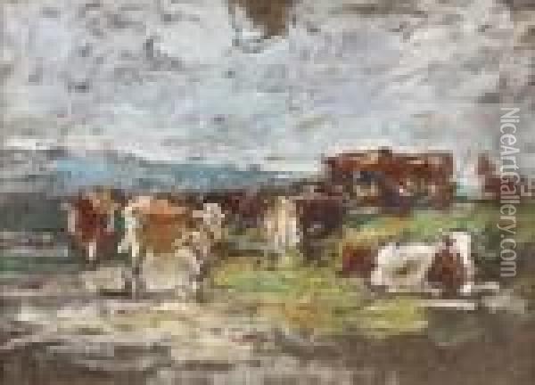 Vaches Au Paturage. Oil Painting - Eugene Boudin