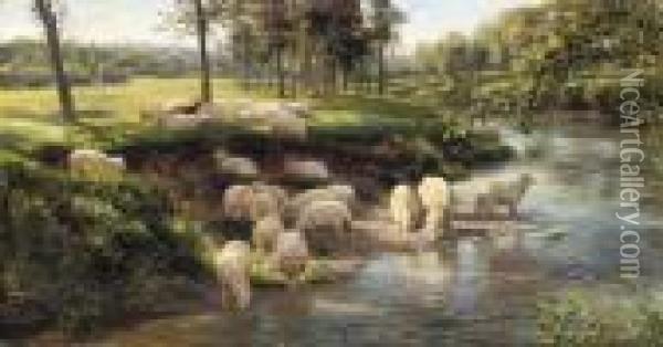 Sheep Grazing By A River Oil Painting - Joseph Farquharson