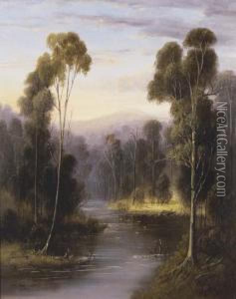 Mount Riddell From The Grace Burn River Oil Painting - William Wackenbath Short
