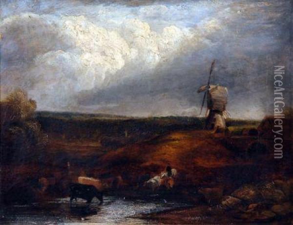 Landscape With Herder Oil Painting - Miles Edmund Cotman