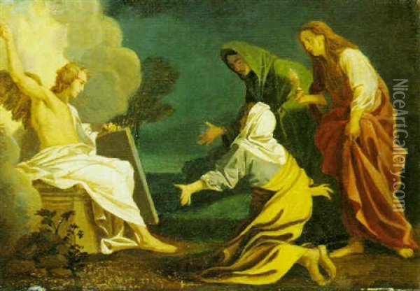 L'angelo Accoglie Le Tre Marie Al Sepolcro Oil Painting - Bartolomeo Schedoni