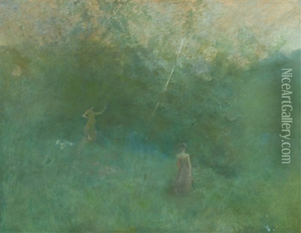 The White Birch Oil Painting - Thomas Wilmer Dewing