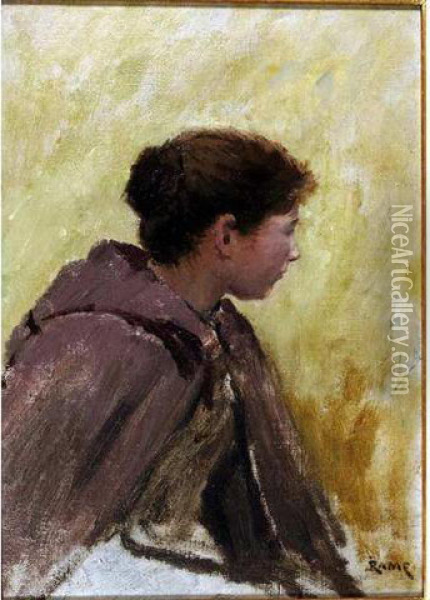Rame, Jules Louis (1855-1927) Jeune Pastourelle Huile Sur Toilesignee En Bas A Droite 35 X 24 Oil Painting - Jules Louis Rame
