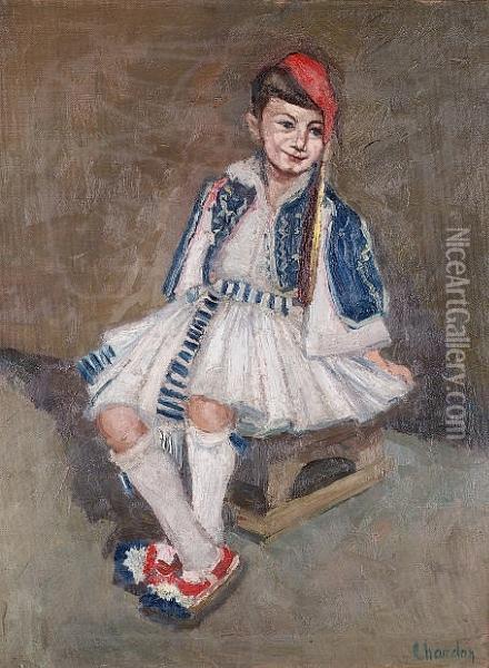 Portrait Of A Young Boy In Greek Costume Oil Painting - Charles Chardon
