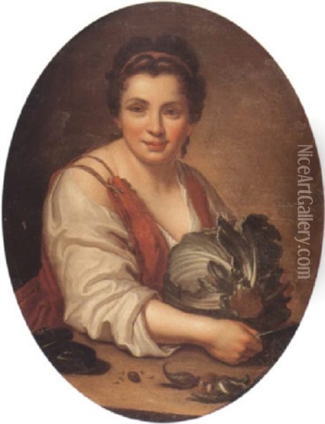 Femme Epluchant Un Chou Oil Painting - Gabriel (Gaspard) Gresly