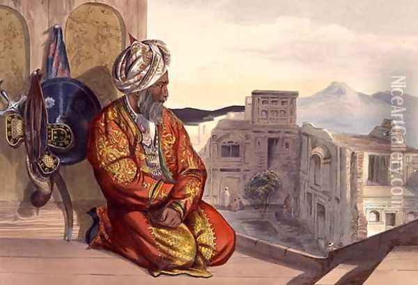Atmaran Hindoo of Peshawar, plate 9 from Scenery, Inhabitants and Costumes of Afghanistan, engraved by Robert Carrick c.1829-1904 1848 Oil Painting - James Rattray