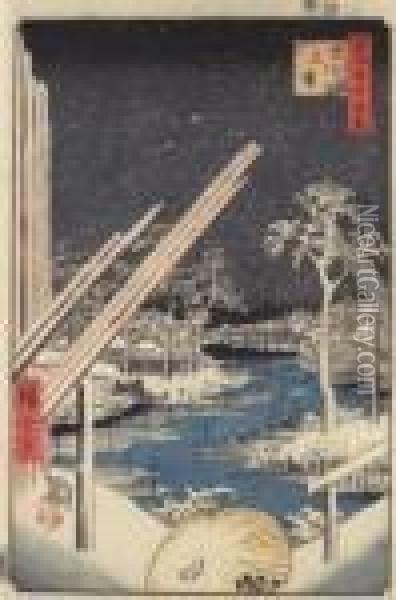 Chantier De Bois A Fukagawa Oil Painting - Utagawa or Ando Hiroshige