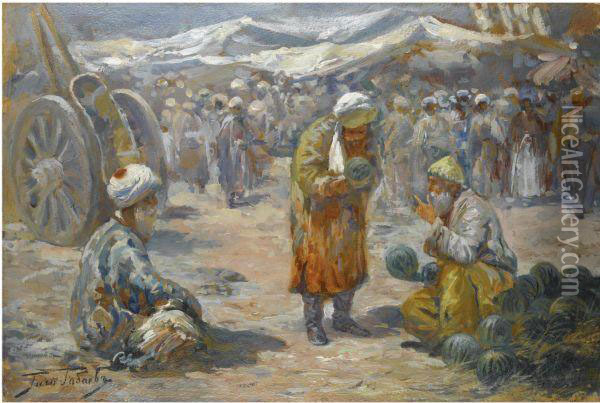 Market Scene Oil Painting - Georgii Ivanovich Gabashvili