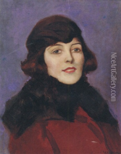 Portrait Of A Lady Wearing A Red Coat Oil Painting - John Henry Amshewitz