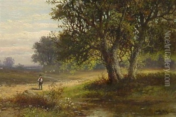 Wanderer In Weiter Baum Bestandener Landschaft Oil Painting - Abraham Hulk the Younger