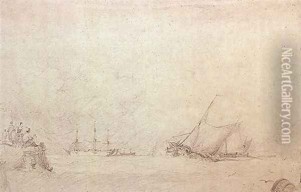 Lugger Making for the Mouth of a Harbour Oil Painting - Sir Augustus Wall Callcott