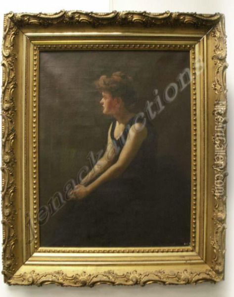 Woman In Black Oil Painting - E. Dowdal