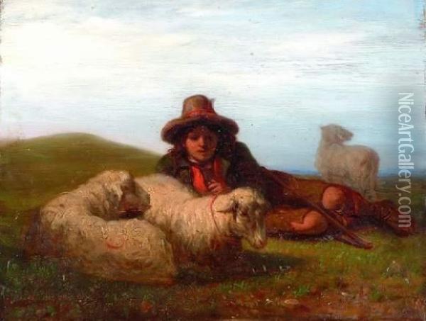 berger Et Moutons Oil Painting - Henri Le Secq