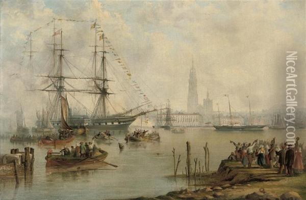 The British Royal Yacht 
Victoria & Albert (ii) Oil Painting - William Adolphu Knell