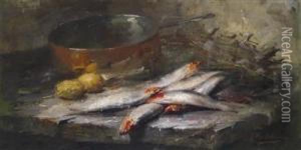Still Life With Fish Oil Painting - Frans Mortelmans