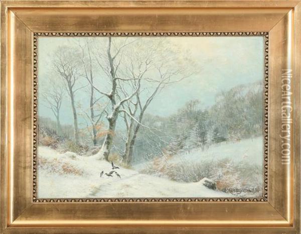 Winter Scenery With Birds Oil Painting - Carl Milton Jensen