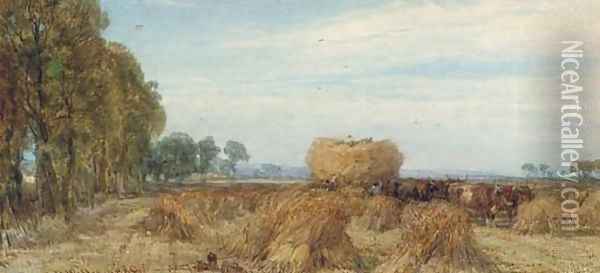 Harvesting in Sussex Oil Painting - Henry Brittan Willis, R.W.S.