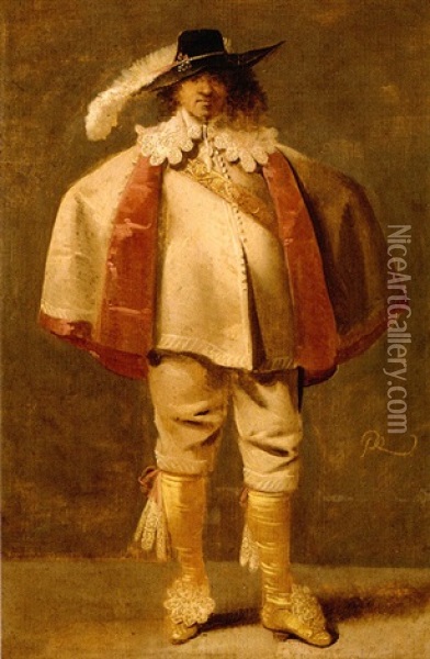 Portrait Of Cavalier Wearing Cream With Yellow Stockings And Shoes Oil Painting - Pieter Jansz Quast