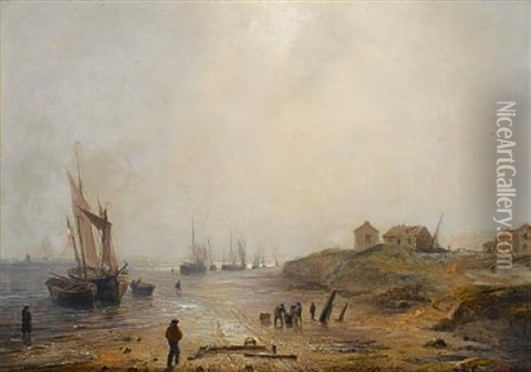 Coastal Scene At Low Tide Oil Painting - Baron Jean Antoine Theodore Gudin