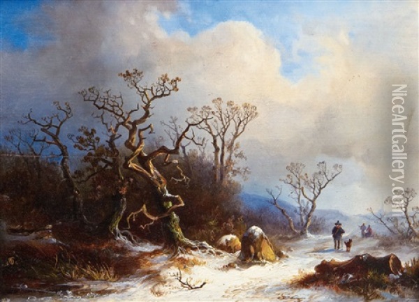 Verschneite Winterlandschaft Mit Figurenstaffage Oil Painting - Orest Issaakowitch Timaschewskji